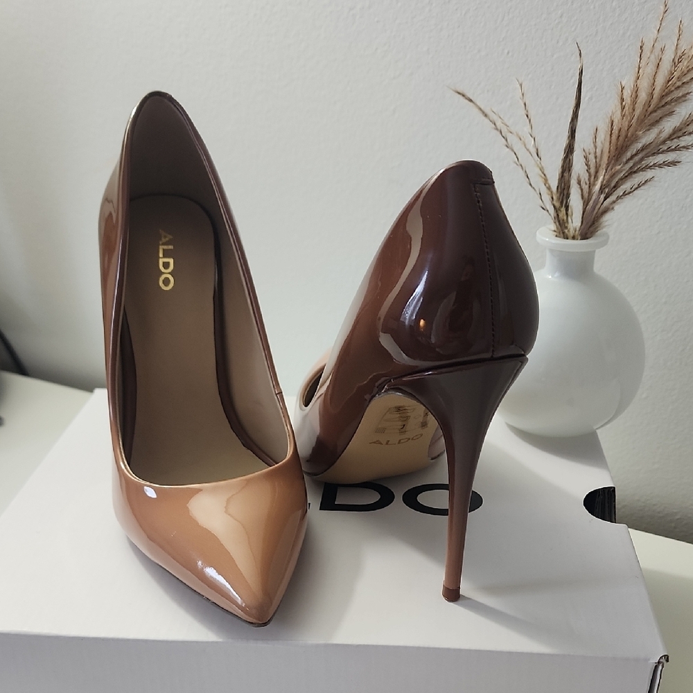 ALDO Two-Tone Brown and Nude Patent Pointed-Toe Stiletto Heels